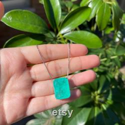 Glowing Neon Greenish Colombian Emerald Rectangle Drop Necklace Pendant Chain 925 Sterling Silver Art Deco Filigree Handmade Large Beautiful