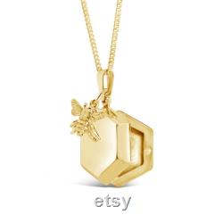 Gold Bee Locket Necklace, 18 Carat Gold Vermeil Bee Pendant with Photos, Personalised Valentine's Day Gift for Her by Lily Blanche Jewellery