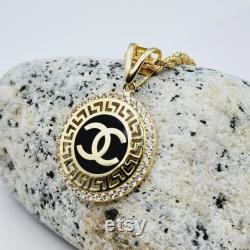 Gold Black Onyx Pendant Necklace , 10K Yellow Gold Big Pendant, Anniversary Gift, Birthday Gift,, unique gifts