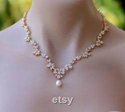 Gold Bridal Necklace, Crystal Bridal Jewelry, Wedding Necklace, ASHLEY G
