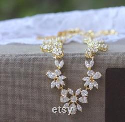 Gold Bridal Necklace, GOLD Crystal Necklace, Crystal Bridal Jewelry, Gold Wedding Necklace, Crystal Wedding Jewelry, ASHLEY 2G