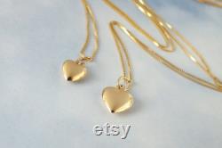 Gold Heart Necklace, Tiny Solid 14k Gold Heart Necklace, 14k Gold Minimalist Puffed Heart Pendant, Puff Heart Solid Gold 14k Gold Heart