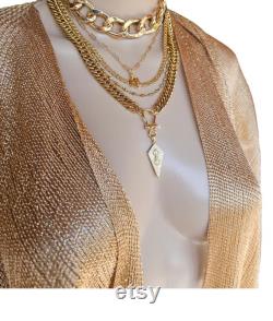 Gold Layered Multi Strand Chunky Chain Gothic Choker Collar Necklace Set -Handmade Alt Edgy statement aesthetic stacked jewelry gift for her