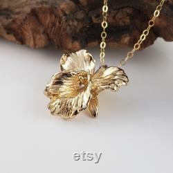 Gold Plated Sterling Silver Cattleya Orchid Necklace Orchid Necklace Yellow Gold Necklace Silver Necklace