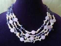 Gorgeous Amethyst Chip with Rose Quartz and Pearl Multi Strand Necklace
