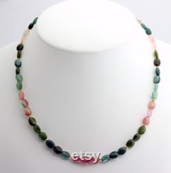 Gorgeous Tourmaline Necklace Colorful Oval with Gilded 925 Silver Collier Stone Jewelry Birthday Mother's Day Noble Gift Ladies Approx. 46 cm Long