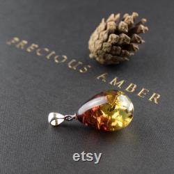 Gradient Amber Pendant Large Baltic Amber Sterling Silver Pendant Cognac Amber Teardrop Pendant Necklace Amber Gift Gemstone Teardrop