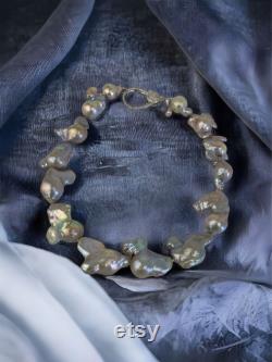 Gray Baroque Pearl Necklace Large gray Baroque irregular Baroque Pearls gray organic baroque pearls lavender baroque pearl choker