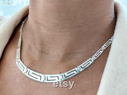 Greek key necklace in sterling silver 925.