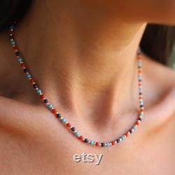 Green and Red Jade, Onyx, Turquoise, Pearl, Lapis Lazuli, Coral, Mix and Gold, Natural Stone, Beaded Elegant Necklace
