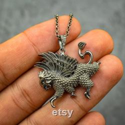 Griffin Pendant , Mythical Creature Necklace , Pave Diamond Pendant , Victorian Jewelry , Statement Necklace , Mythology Jewelry