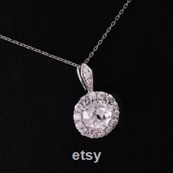 Halo Diamond Necklace, Engagement Necklace, Minimalist Pendant, 1.99Ct Colorless Moissanite, Bridal Wedding Necklace, Anniversary Gift Wife