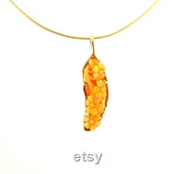 Hand Carved Natural Salmon Coral Flower Solid 10kt Gold Pendant.