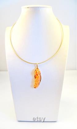 Hand Carved Natural Salmon Coral Flower Solid 10kt Gold Pendant.