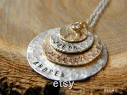 Hand Stamped Jewelry Personalized Your Charm Two Tone Necklace gold filled and sterling silver with CZ 4 discs -Simag