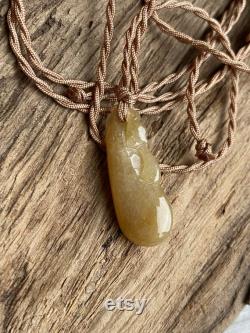 Hand carved perfect natural Jade charm choker necklace High quality natural golden Myanmar ice jade (long gourd melon)