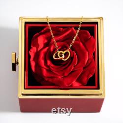 Handmade Engravable Heart Necklace with Eternal Rose Box Name Engraved Necklace Real Preserved Rose Eternal Rose Box