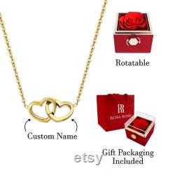 Handmade Engravable Heart Necklace with Eternal Rose Box Name Engraved Necklace Real Preserved Rose Eternal Rose Box