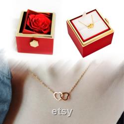 Handmade Engravable Heart Necklace with Eternal Rose Box Name Engraved Necklace Real Preserved Rose Eternal Rose Box