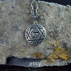 Handmade Islamic Necklace, Seal of Solomon Necklace, 925K Sterling Silver Necklace, Star of David Necklace for Men, Arabic Pendant