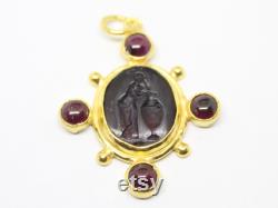 Handmade Real Glass Intaglio Pendant, With Garnet, Easter gift , Roman art , Turkish Designer Jewelry, Ancient Roman Art, Gift For Her