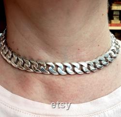 Handmade Solid Sterling Silver 13 mm Miami Cuban Choker Necklace Made in USA Sizes 14 15 16 17 18 inches