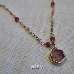 Handmade gold fill and sterling necklace with rubies and freshwater pearls