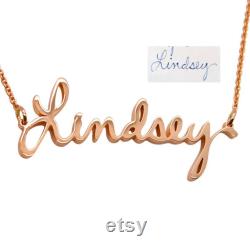 Handwriting Necklace, 14K Gold Name Necklace, Custom Cursive Name Solid Rose Gold Necklace Personalized Jewelry Graduation Handwriting Font