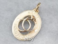 Happy Anniversary Gold Pendant, Anniversary Charm Pendant, Layering Pendant, Anniversary Gift, Anniversary Present, Estate Jewelry AD3203HX