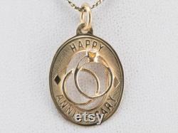 Happy Anniversary Gold Pendant, Anniversary Charm Pendant, Layering Pendant, Anniversary Gift, Anniversary Present, Estate Jewelry AD3203HX