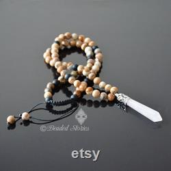 Healing crystal jewelry Mens necklace Long crystal necklace for men Energy necklace Picture jasper white jade necklace Crystal point pendant