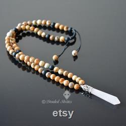 Healing crystal jewelry Mens necklace Long crystal necklace for men Energy necklace Picture jasper white jade necklace Crystal point pendant