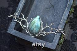 Heart of the Forest Labradorite Necklace, Silver Branch Pendant, Witchy Statement Necklace, Twig Elven Jewelry, Druid, Strega, Wiccan