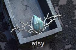 Heart of the Forest Labradorite Necklace, Silver Branch Pendant, Witchy Statement Necklace, Twig Elven Jewelry, Druid, Strega, Wiccan