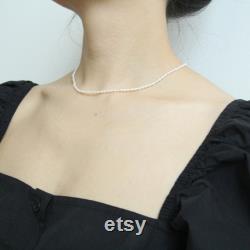 High Luster Freshwater Pearl Choker Necklace Everyday Baroque Rice Pearl Beaded Choker Necklace Sterling Silver Closure Wedding Gift