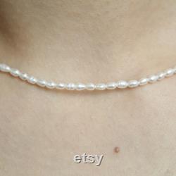 High Luster Freshwater Pearl Choker Necklace Everyday Baroque Rice Pearl Beaded Choker Necklace Sterling Silver Closure Wedding Gift