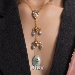 High Quality Gold Plated Kundan and Blue Jade Drops And Gray Fresh Water Pearls Dropping Leaf Designer Long Necklace Bollywood Indian Jewelry