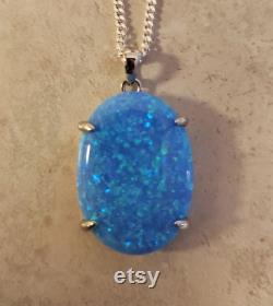 Huge Blue Opal Necklace, See Flash On Video 18x25mm Lab Created Opal, Choice Of Bail, 925 Sterling Pendant, 20 Sterling Chain