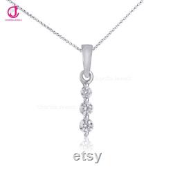 IGI Certified 14k White Gold Pendant, 3-Stone Pendant, Dangling Diamond Pendant, April Birthstone, Valentine's gift With Silver Chain