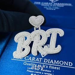Iced Out BRI Letter with Heart bail Custom VVS1 Moissanite 2.5 X1.7 Pendant, Silver Diamond Pendant, Custom Silver Moissanite Pendant