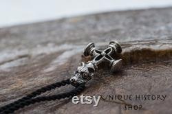 Icelandic Wolf Cross Pendant, Viking Hammer Amulet, Handmade Silver Necklace, Norse Mythology Jewelry, Scandinavian Hammer Necklace