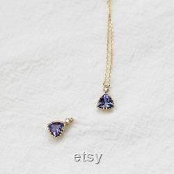 Initals Engraved Natural Blue Tanzanite Necklace, Solid Gold Tanzanite Necklace, Blue Tanzanite Necklace