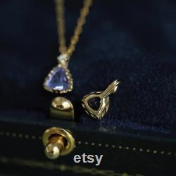 Initals Engraved Natural Blue Tanzanite Necklace, Solid Gold Tanzanite Necklace, Blue Tanzanite Necklace