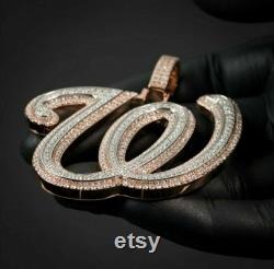 Initial Letter W Diamond Pendant Iced Out Letter Pendant Name Pendant Rapper Pendant Custom pendant Words Pendant 14k Rose Gold Finish