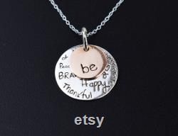 Inspirational, Be Strong Happy Brave Necklace, 10K Gold, Encouragement Gift, Graduation Gift Motivational Jewelry Gift SN04G