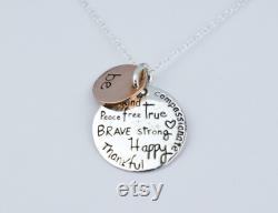 Inspirational, Be Strong Happy Brave Necklace, 10K Gold, Encouragement Gift, Graduation Gift Motivational Jewelry Gift SN04G