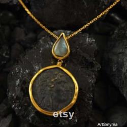 Intaglio Roman Coin Silver Necklace Gold Over Necklace Labradorite Necklase Dainty Gift Fashion Gift Necklace Sign By Artsmyrna