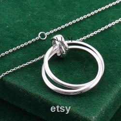 Interlocking Circle Pendant, Silver Necklace, Engagement Necklace For Women, White Gold Plated, Swirl Wedding Promise Pendant, Gift Necklace