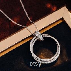 Interlocking Circle Pendant, Silver Necklace, Engagement Necklace For Women, White Gold Plated, Swirl Wedding Promise Pendant, Gift Necklace