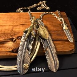 Japan Takahashi Goro Silver Feather Leather Necklace Big Feathers 66x14mm Small Feather 6x40mm Retro Sterling 925 Silver Hip Hop style 65cm